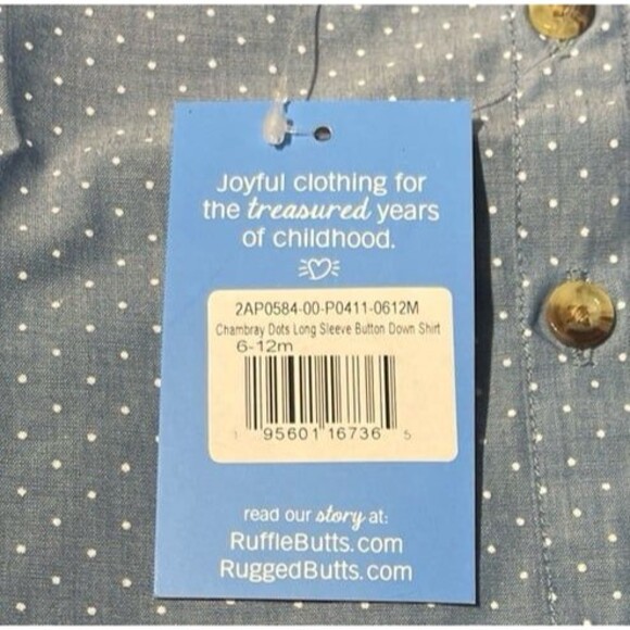 Ruffle Butts Ruggedbutts Chambray Dots Long Sleeve Shirt Size 6-12 Months New - Picture 4 of 6